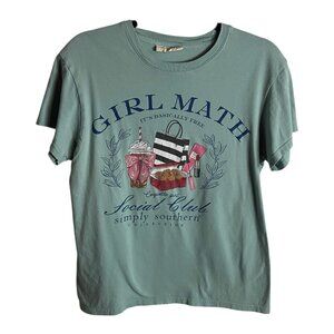 Simply Southern Size S Girl Math Graphic Tee Coquette Makeup Coffee Green Bows